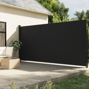 IKAYAA ausziehbare Alu-Seitenmarkise für Terrasse - Schwarz 200x600 cm - Sichtschutz und Sonnenschutz für Garten und Ter