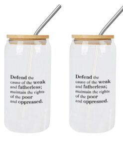 Yelolyio Glasbecher mit Strohhalm und Deckel für Muttertag - Defend The Cause of the Weak and Fatherless, ideal für Soda