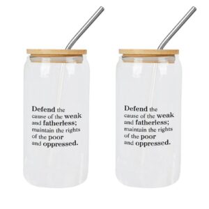 Yelolyio Glasbecher mit Strohhalm und Deckel für Muttertag - Defend The Cause of the Weak and Fatherless, ideal für Soda