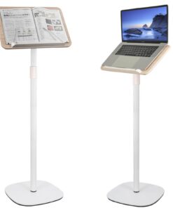 Anhebbarer Beistelltisch für Laptop - OUUTMEE Lesebuchständer, Metallstruktur, Winkelverstellung, Holz, Weiß, 50-130 cm
