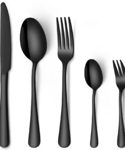HONKKU Besteck Set 6 Personen, Edelstahl Spiegelpoliert, Spülmaschinenfest | HONKKU 30 Teilig Schwarz Besteckset, 6 Per