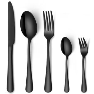HONKKU Besteck Set 6 Personen, Edelstahl Spiegelpoliert, Spülmaschinenfest | HONKKU 30 Teilig Schwarz Besteckset, 6 Per