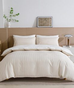 YASMENG Satinbettwäsche Beige Gestreift 135x200 für Erwachsene seasideglatt mit Reißverschluss | YASMENG Satin Bettbezu