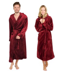 Blumtal Kuscheliger Fleece Bademantel Damen Herren mit Kapuze Taschen