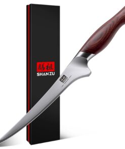 SHAN ZU Scharfes Filetiermesser 18 cm zur Fleischbearbeitung, Japanischem 10Cr15Mov-Superhartstahl, Flexibel und mit Erg