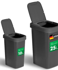 Novaliv Abfallbehälter-Set 10L + 25L | Anti-Geruch & 2in1 Deckel | Bad Küche Haushalt | Sortierbare Müll Eimer