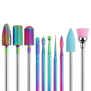 BELICOO 10 Stück Bits Wolframcarbid Steel für Nagelfräsengeräte Professionelle Nagelfräsensysteme (Regenbogen-Major)