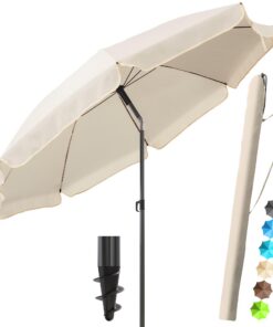 4smile SunnyJoy Strandschirm UPF 50+ - Windfest, Platzsparender Balkon-Schirm, Recyceltes Material - Ø 180 cm Beige