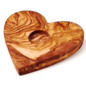 DAS OLIVENHOLZBRETT® Herzförmiger Teelichthalter 14cm für Hausbar und Geschenke mit Holzschönheit und Antistatik Efekt