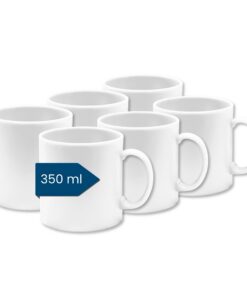 Kunststoff Kaffeebecher Set (6er, 350ml, BPA-frei) - Groß mit Henkel für Camping, spülmaschinenfest & mikrowellengeeigne