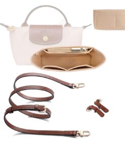 Nircho Taschen-Organizer & Schultergurt für Longchamp Mini Beige&Braun, Filz Geldbörsen-Organizer mit No-Punch Längenver