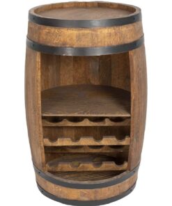 WinoWeeco Holzfass Fassbar mit Fachböden und 2 Weinregalen - Getränkeschrank Deko Zimmer Aufbewahrungsschrank für Wein W
