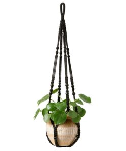 Mkono Makramee Pflanzenhänger Schwarz Boho-Heimdekoration Indoor Outdoor 89,1 cm