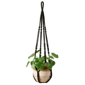 Mkono Makramee Pflanzenhänger Schwarz Boho-Heimdekoration Indoor Outdoor 89,1 cm