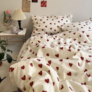 Nayoroom Bettwäsche Rot Weiss Herzchen 2teilig Microfaser Set OEKO-TEX Standard 100