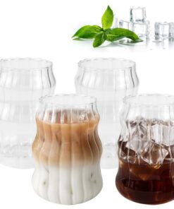 Kleemeiero 4 Stück Cappuccino Gläser Kaffeegläser Retro-Trinkgläser für Kaffee und Tee 530ml Gerippt Origami-Stil