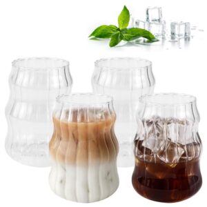 Kleemeiero 4 Stück Cappuccino Gläser Kaffeegläser Retro-Trinkgläser für Kaffee und Tee 530ml Gerippt Origami-Stil