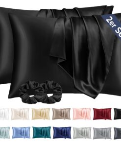 VIELIT Satin Kissenbezug 40x80 Schwarz, Weich wie Seiden, OEKO-TEX,Bessere Pflege als Silk Pillosecase, für Haar und Hau