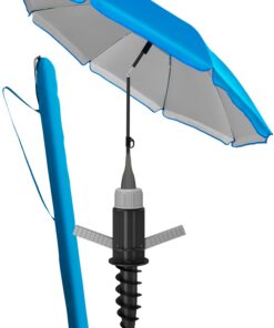 4smile Sonnenschirm Strand SunnyJoy 3-IN-1-SET, Fb. Blau - windfest stabil, UV-Schutz 50+, recycled matériales - Ø 200 c