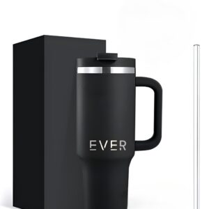 Ever Auslaufsicherer Doppelwandiger Kaffeebecher für Heiße Getränke mit Vakuumbestands, Strohalm und Griff 1182ml 40oz
