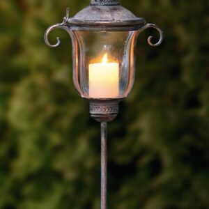 Dekoleidenschaft Stab-Laterne Shabby aus Metall & Glas im Antik Design, 118 cm hoch, Garten-Deko für Draußen