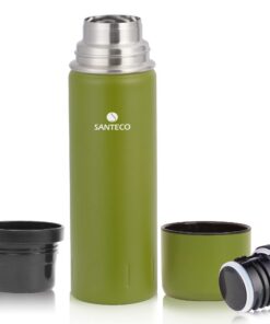 SANTECO Thermoskanne 1l BPA-Frei für Kaffee & Tee, Auslaufsicher Isolierflasche für Kinder & Sport, 24H Kalt & 12H Heiß