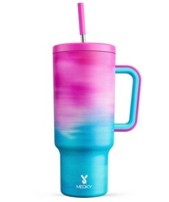 Meoky Doppelwandiger Edelstahl Vakuum Thermobecher 1182ml to Go für Kalte und Heißer Getränke (Blau-zu-Rosa-Verlauf)
