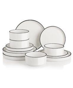 Sewejar Home Porzellan-Geschirr-Set für 4 Personen, Keramikteller und Schüsseln, modern, spülmaschinen- und mikrowelleng