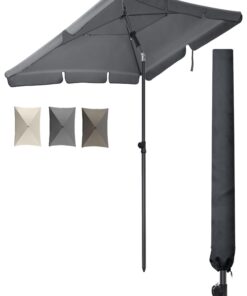 4happy SET Sonnenschirm + Sonnenschirmhülle - Anthrazit - UV50+ - Balkonschutz - höhenverstellbar - rechteckig 200x125cm