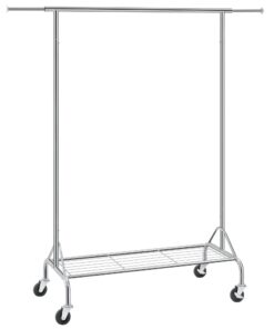SONGMICS Metall Kleiderständer, Schwerlastig, für Schuhe und Räder, bis 50 kg, Länge 110,5-150,5 cm, verchromt, HSR02S