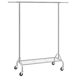 SONGMICS Metall Kleiderständer, Schwerlastig, für Schuhe und Räder, bis 50 kg, Länge 110,5-150,5 cm, verchromt, HSR02S