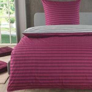 MALIKA Weinrot Bettwäsche 155x220 Baumwolle, atmungsaktiv, maschinenwaschbar, 2-teiliges Set, Streifenmuster, Wende Bett