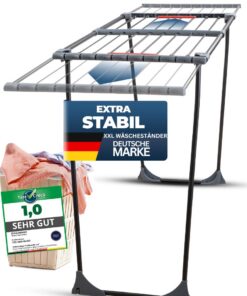 STAHLMANN ® ausziehbarer Wäscheständer [20M Trockenfläche] - XXL-Wäscheständer [Made IN EU] - Schwarz mit Klemmen für kl
