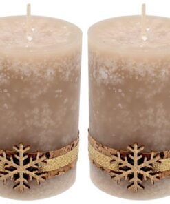 ZauberDeko 4 Beige Schneeflocke Adventskerzen für Weihnachten Deko Tischdeko