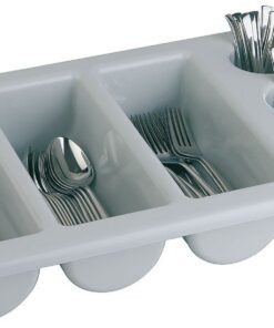APS 11960 Besteckbehälter Made in Germany, Polypropylen, grau, 53 x 32,5 cm, 3 Mulden und 3 Köcher, GN 1/1