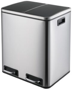 LIFERUN Mülleimer 2-Fächer, 15-Liter-Abfalleimer, Küche, aus Metall, Softclose-Deckel, Abnehmbare-Inneneimer, Doppelfach