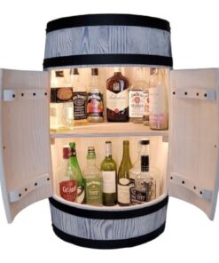 Weeco LED Holzfass mit Tür für 40 Flaschen Whiskyständer Vintage rustic Holzregal-xl - Handmade Bar für Whisky Enthusias