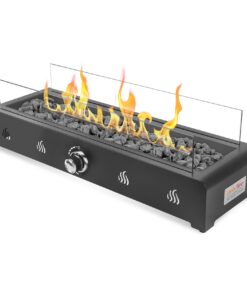 onlyfire 72cm 6.5kW Tisch-Gas-Feuerstelle - Rauchfrei mit Glaswindschutz & Lavastein für Outdoor Terrasse Garten