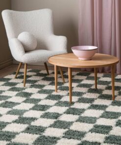 RugVista Chessie, Teppich - Hoher Stapel, Wohnzimmer & Schlafzimmer, Nur chemische Reinigung, Oeko_tex_100, Grün/Off Wei