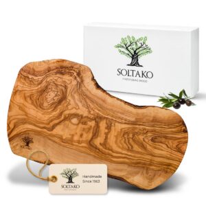 SOLTAKO Olivenholz Schneidebrett für Frühstück, Holzbrett zur Servierung von Steaks und Käse, Naturschnitt-Schneidebrett