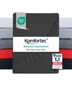 Kомfortec Weiches Spannbettel mit Rundumgummi 90x200 cm - Anthrazit - Oeko-Tex - Pflegeleicht & Hautfreundlich Kомfortec