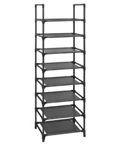 SONGMICS Schuhregal, 8 Ebenen, für Schlafzimmer und Flur, schmal, schwarz, Metallgestell mit Vliesstoff Ablagen, LSR24BK