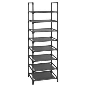 SONGMICS Schuhregal, 8 Ebenen, für Schlafzimmer und Flur, schmal, schwarz, Metallgestell mit Vliesstoff Ablagen, LSR24BK