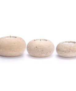 SUMTree Set mit 3 Kerzenhaltern aus Travertin für Couchtisch und Teelichter, handgefertigt Beige (D10 + 8 + 7 cm) SUMT