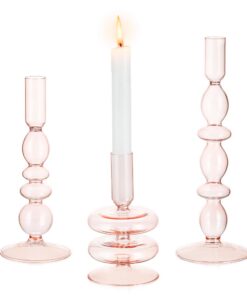 Glasseam Glas Kerzenständer 3er Set Rosa Modern für Weihnachten Esstisch Deko