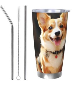 GlbnSHeric Corgi Hunde-Kaffeetasse, doppelwandig isoliert, vakuumisoliert, wiederverwendbar für Reisen, 590 ml