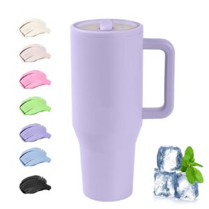 Thermo Becher mit Strohhalm und Henkel, 40oz/1200ml | Spülmaschinenfest | BPA Frei (Lila)