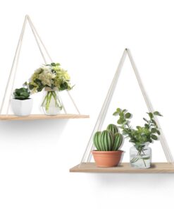 YiYa Schwimmende Holzregale für Küche, Schlafzimmer und Büro - Boho Deko mit Seilen und Pflanzen fürwandiger Schmuck