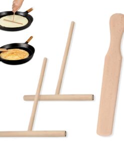 3 Stück Crepes Verteiler Set aus Buchenholz, ideal für Crepe Liebhaber - T-Form Wender Teigverteiler Mit Crepe Pfannkuch