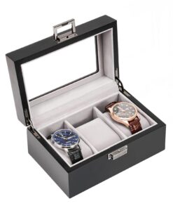 ProCase Uhrenbox Schwarz mit Glasdeckel für Herren Uhrenorganizer mit Kissen und Fächern